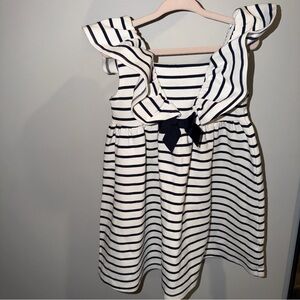 Janie and Jack Dress Girls 4T White Blue Stripe  Nautical Sailor Summer